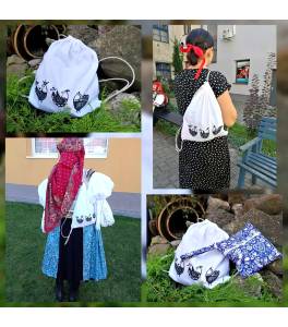 Vak na záda s folklorními ptáčky z bio bavlny